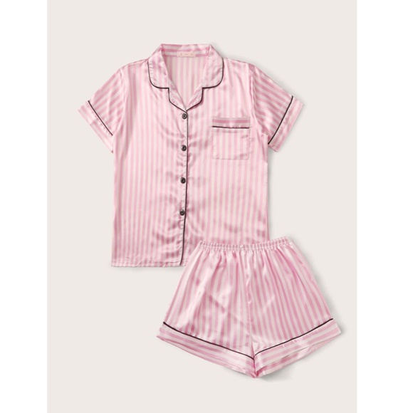 Satin Pink Stripes Pajamas Set - Picture 6 of 9